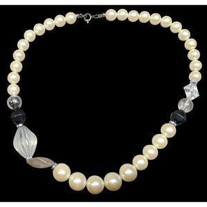 Vintage Chunky Faux Pearl Acrylic And Glass Beaded Necklace
